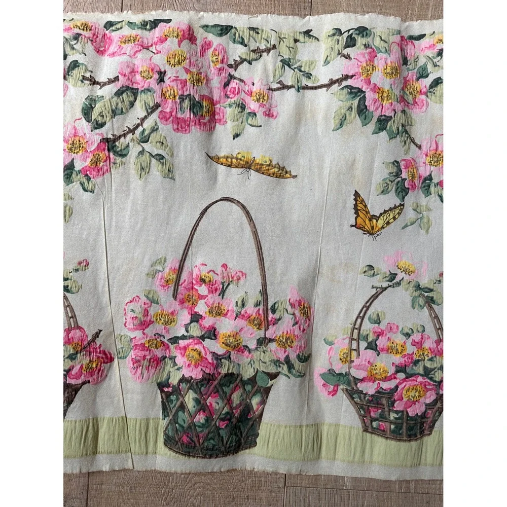 Vintage 50s Chinoiserie Paper Hand Painted Floral Basket Butterfly Wall Decor
